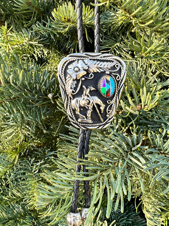 Black Leather Bolo Tie, End of the Trail