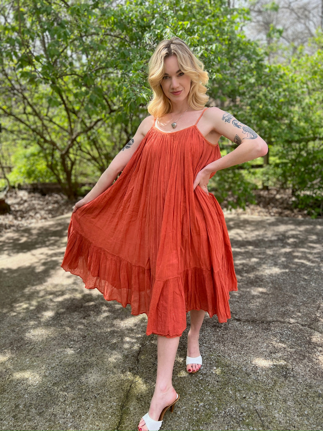 70s Orange Cotton Tent Sundress, Pariscope