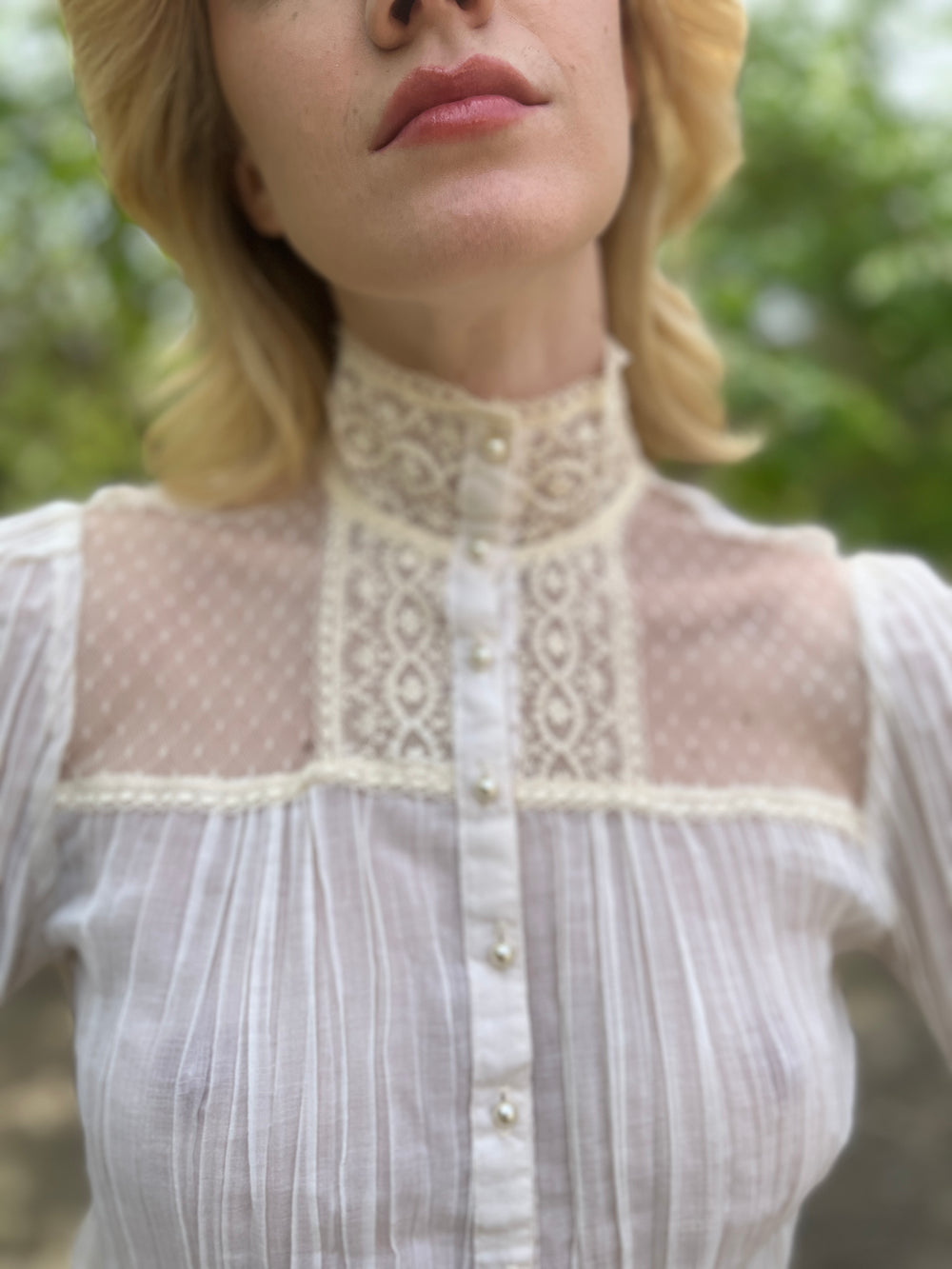 70s Ivory Cotton Lace Long Sleeve Vintage Blouse, Jessica's Gunnies