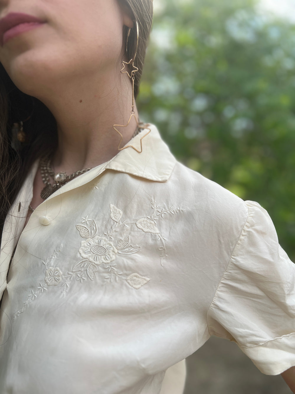 Vintage Ivory Silk Blouse with Embroidery