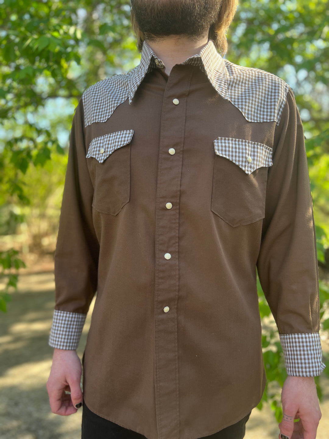 Mens Brown Gingham Vintage Western Shirt The Hip Zipper Nashville Mens Brown Gingham Vintage Western Shirt The Hip Zipper Nashville