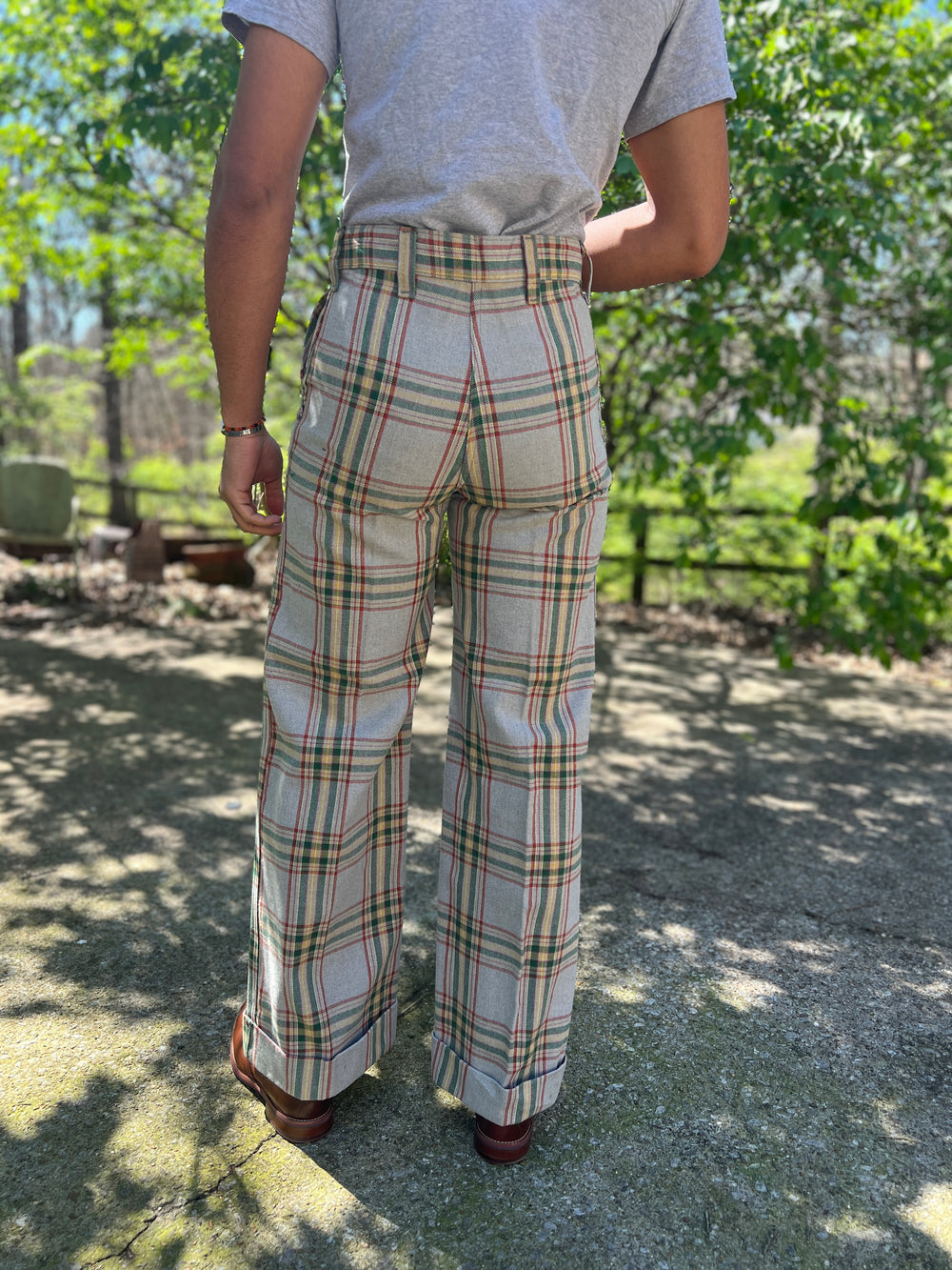 Mens 70s Plaid Brushed Cotton Wide Leg Pants by Male