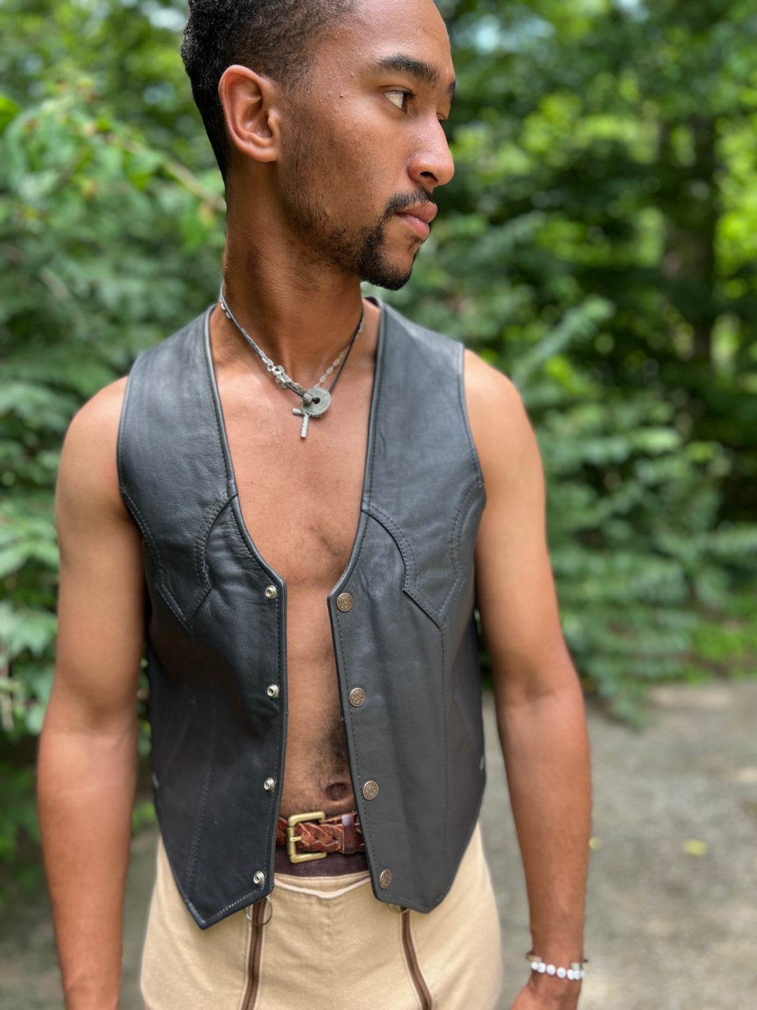 Men's Black Leather Western Vest