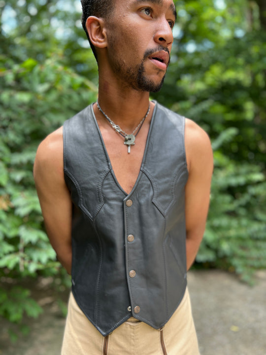 Men's Black Leather Western Vest