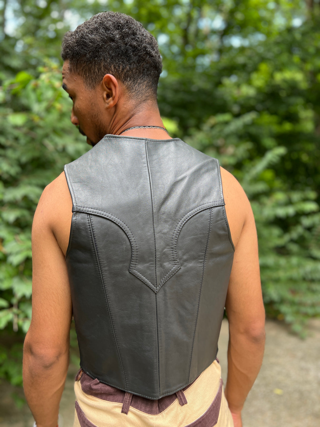 Men's Black Leather Western Vest