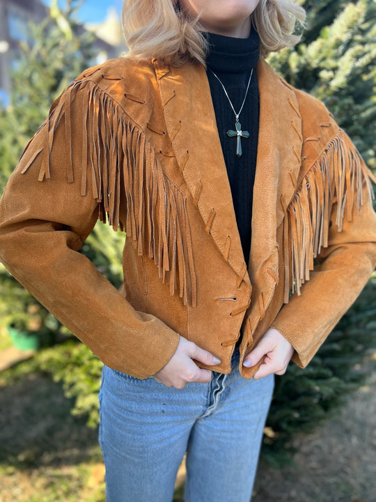 90s Brown Suede Cropped Vintage Jacket , Phoenix USA