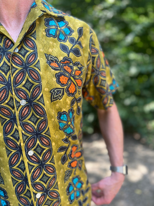 Men's Vintage Green Orange Hawaiian Aloha Shirt by Tropicana