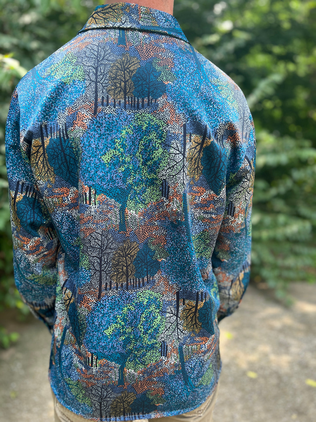 Mens Vintage 70s Disco Shirt with Forest Print, Jantzen 100