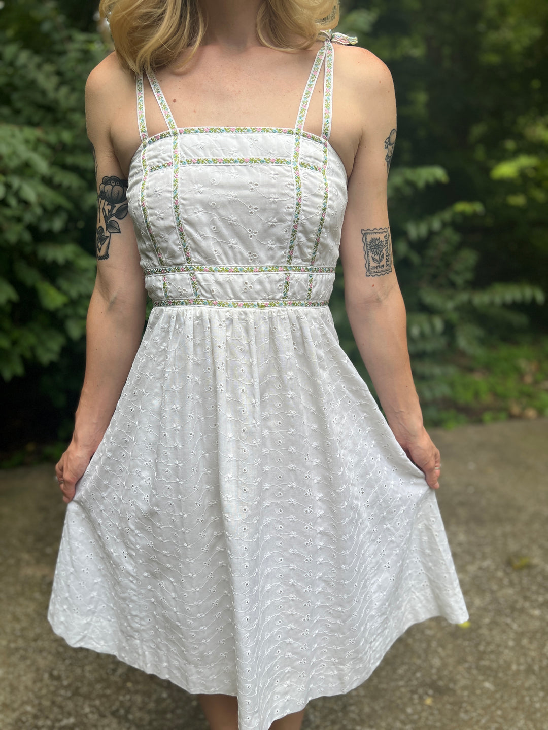 70s White Eyelet Cotton Sundress, Phase II