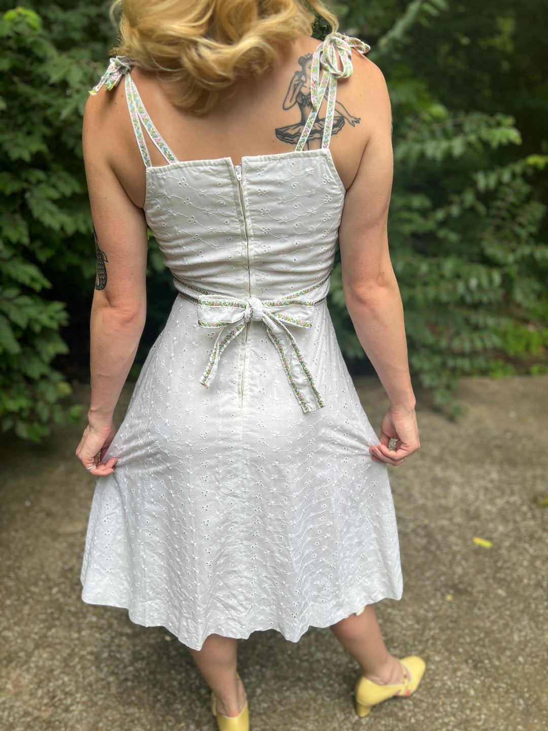 70s White Eyelet Cotton Sundress, Phase II