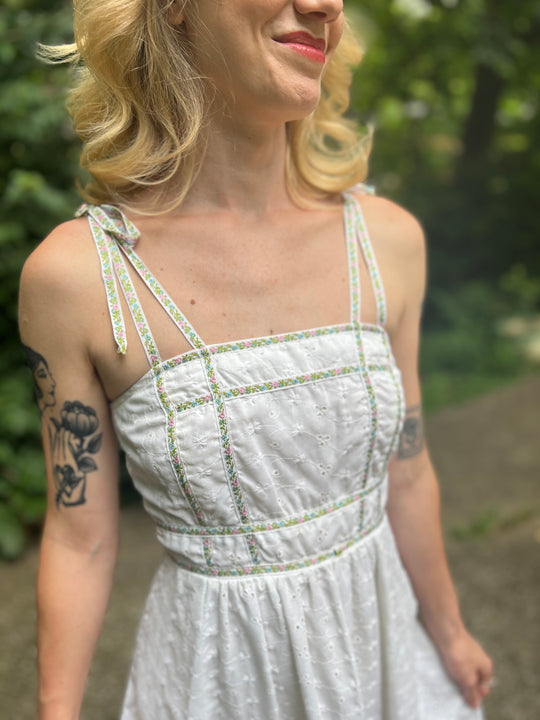 70s White Eyelet Cotton Sundress, Phase II