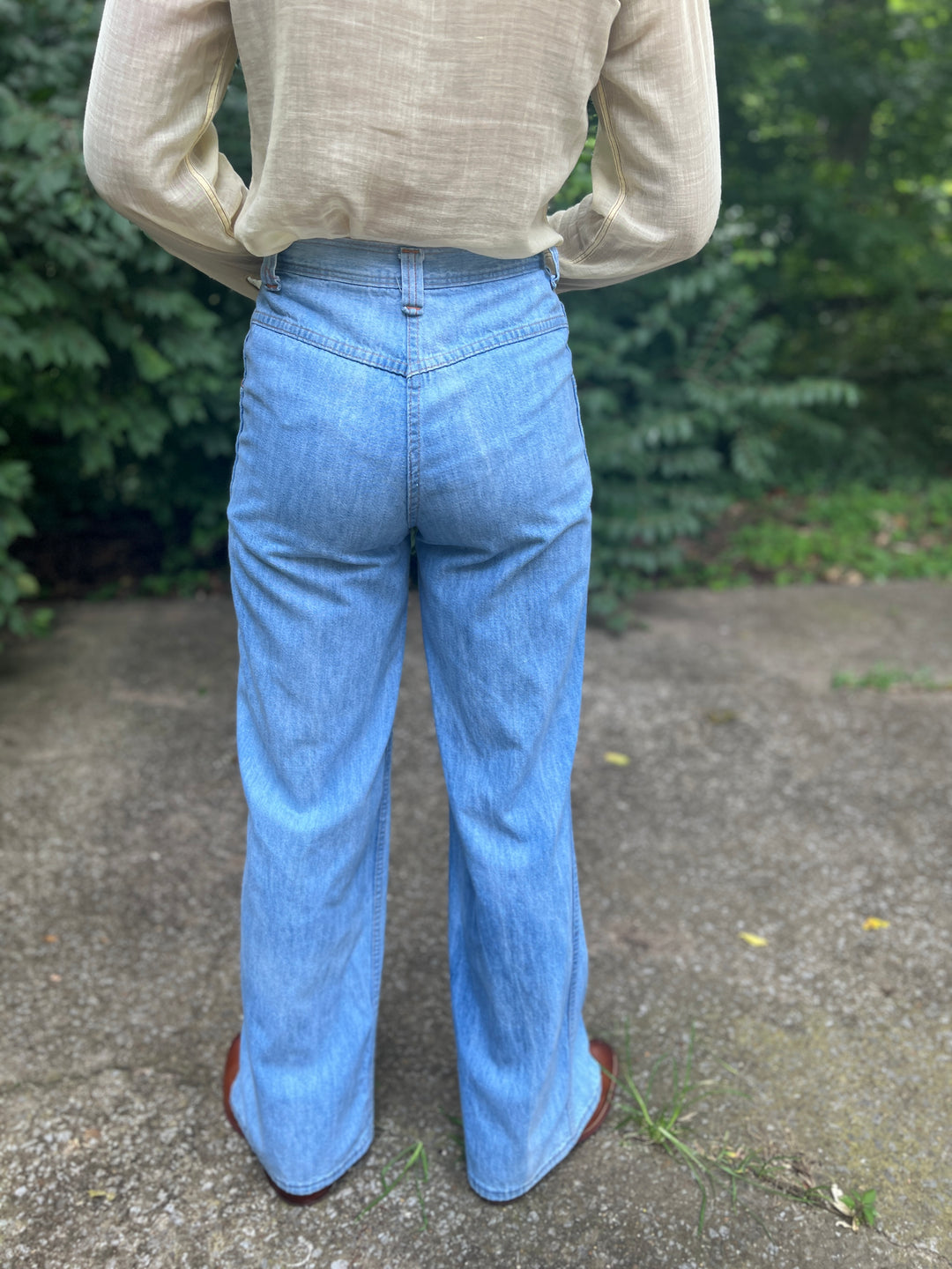 Men's 70s Light Wash Denim Vintage Bell Bottom Jeans, Time and Time Again