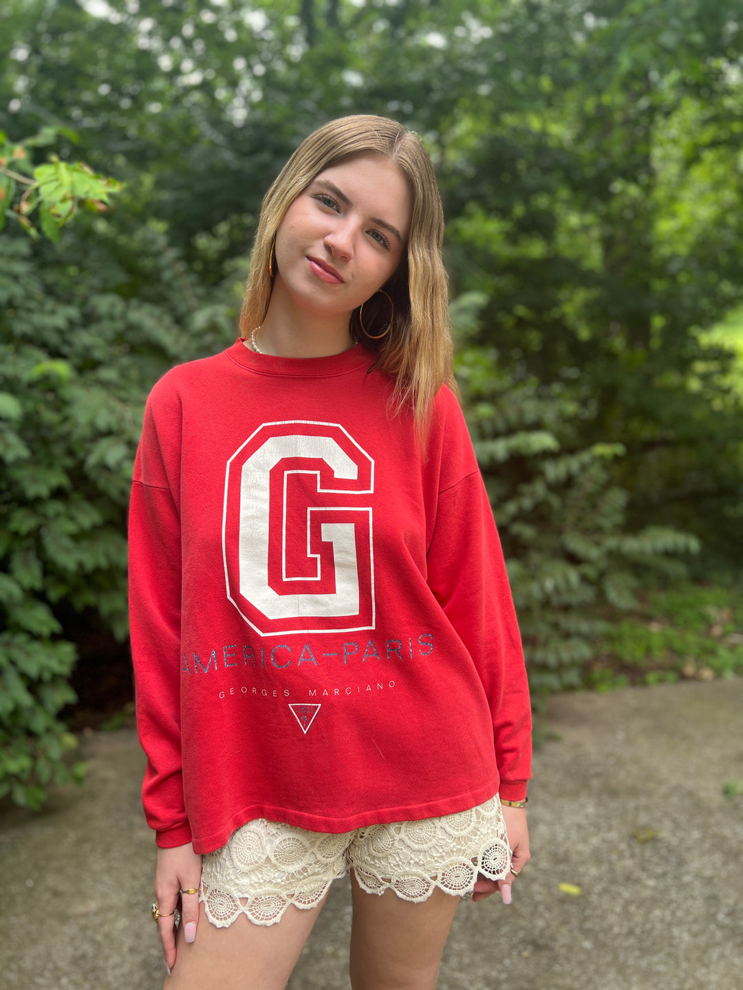 80s Red Sweatshirt with White G by Guess