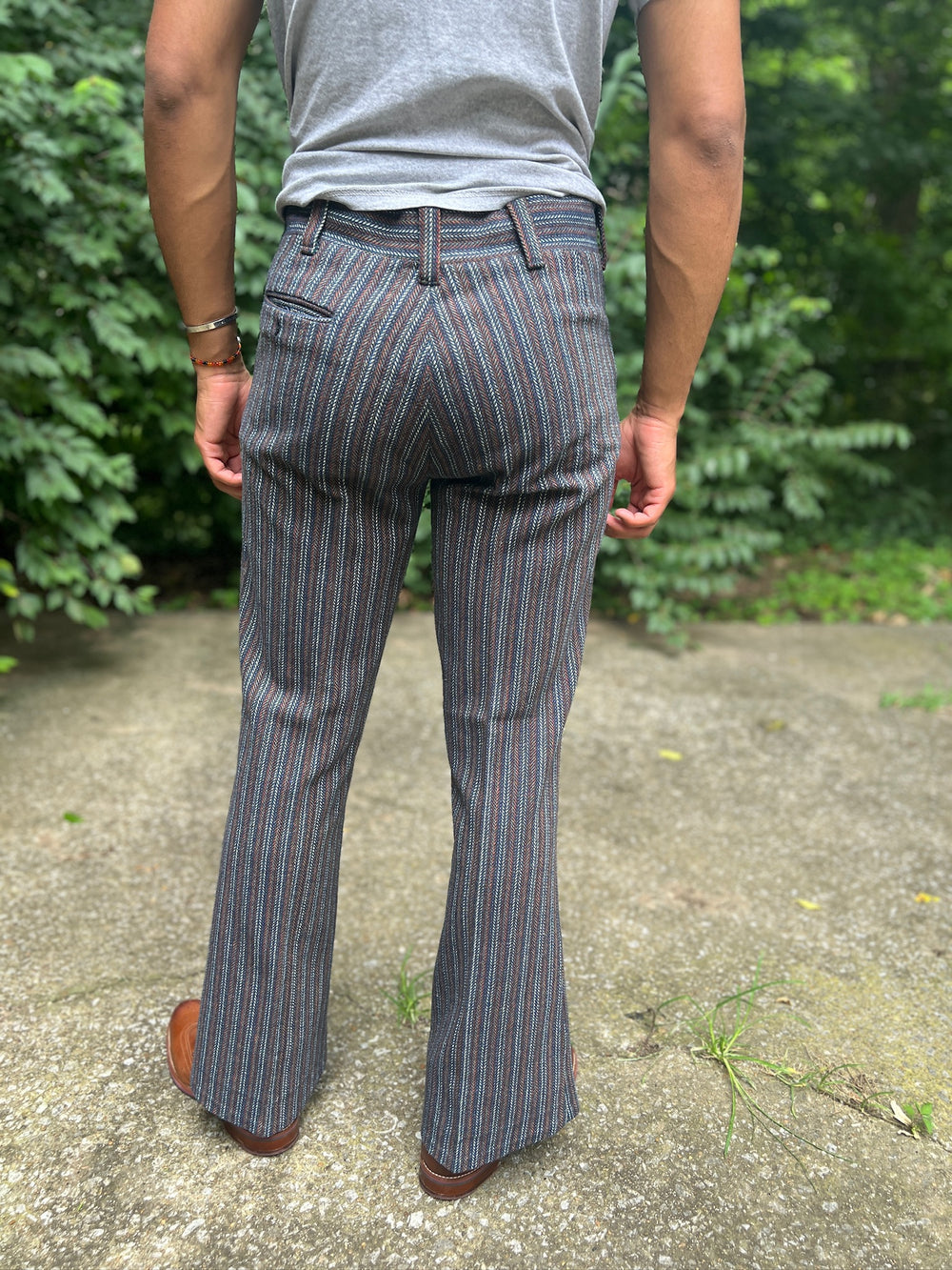 Mens 70s Vintage Multicolor Wool Striped Slacks