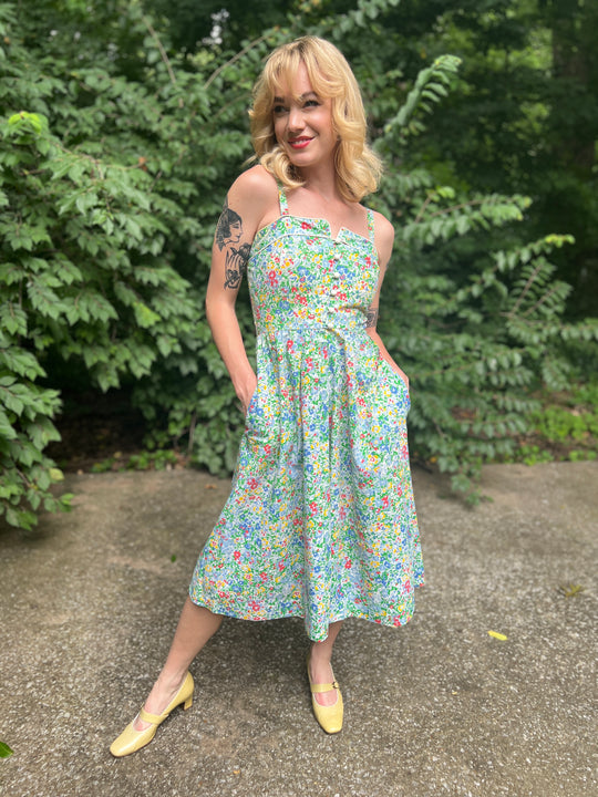 70s Blue Red Yellow Floral Sundress by Lanz