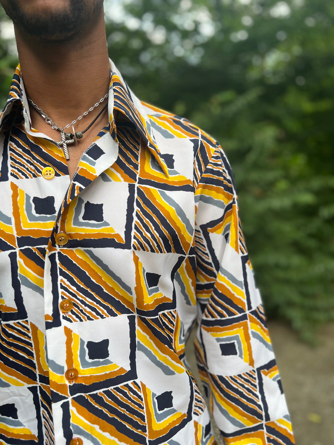 Men's 70s Brown Gold Disco Shirt, Byron by Campus