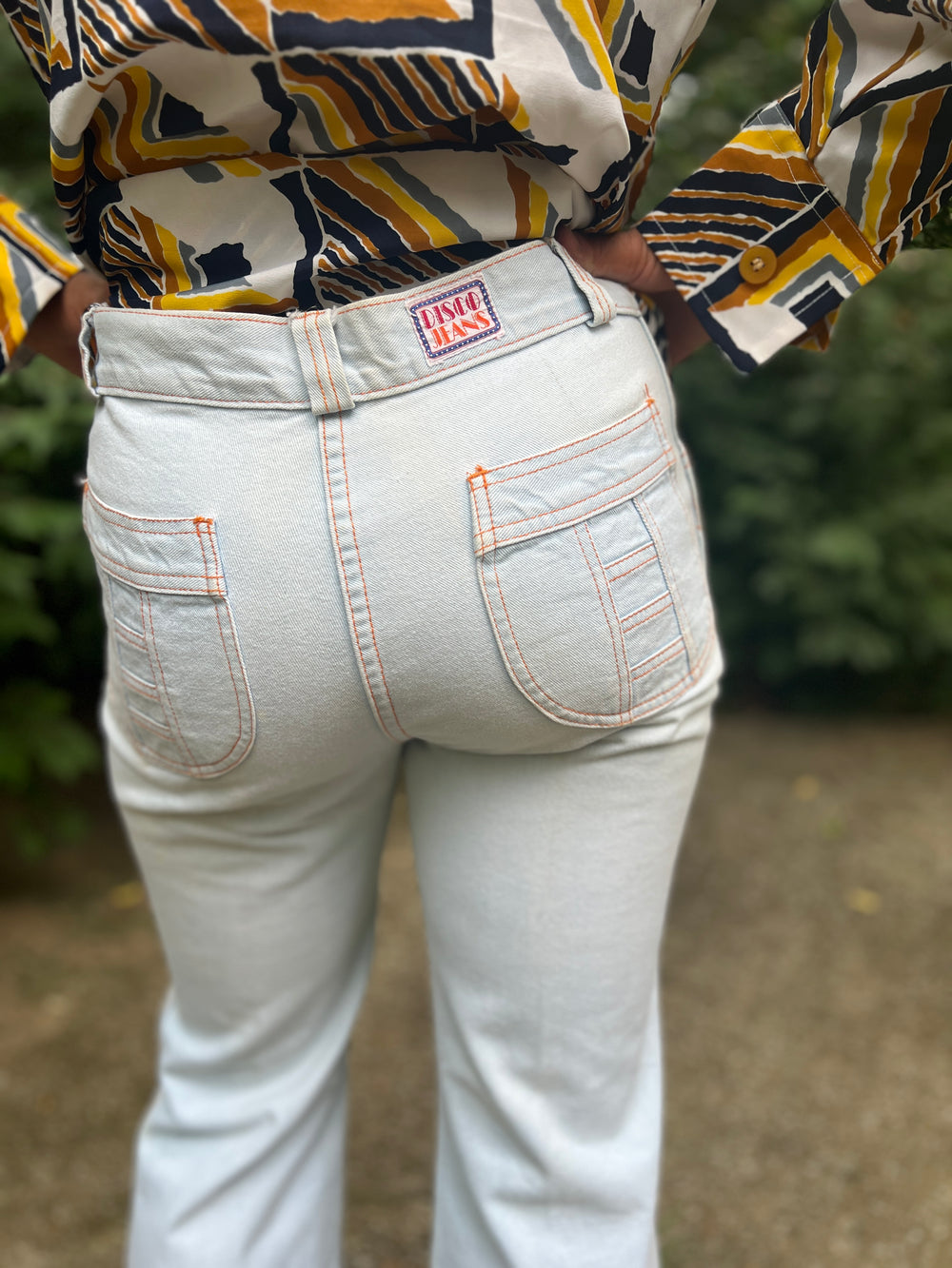 70s Light Wash Denim Bell Bottom Jeans, Disco Jeans