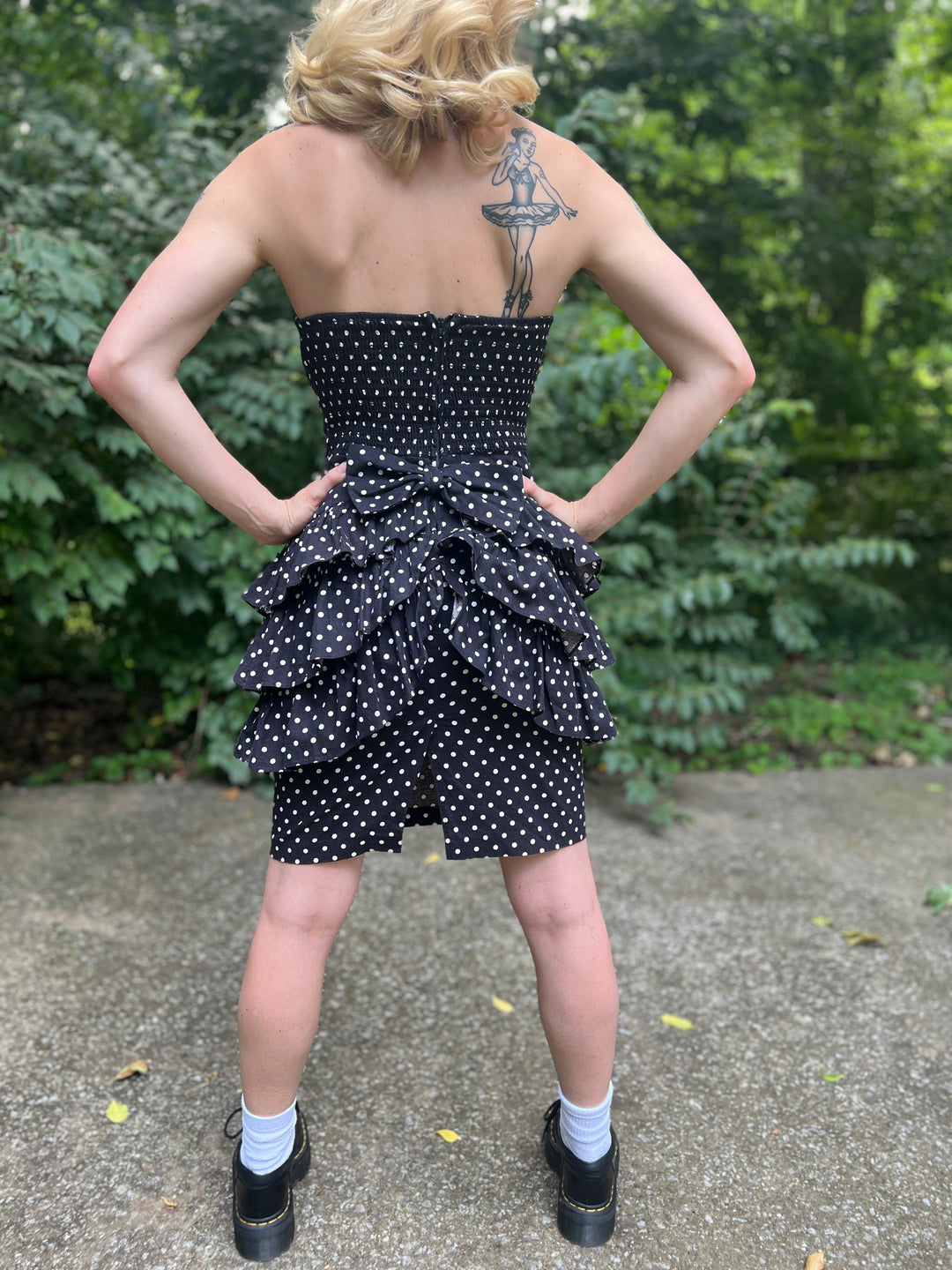 80s Black White Polka Dot Strapless Dress, All That Jazz