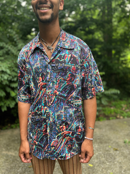 Men's 80s Black Shirt, Jazz Players by Reyn Spooner