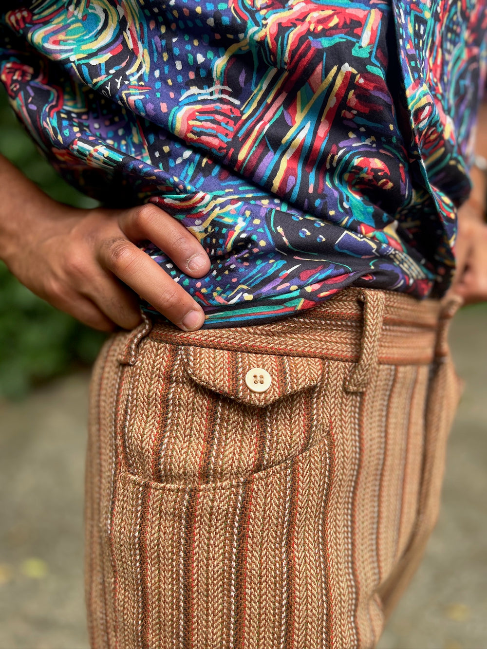 Men's 70s Vintage Brown Striped Wool Slacks