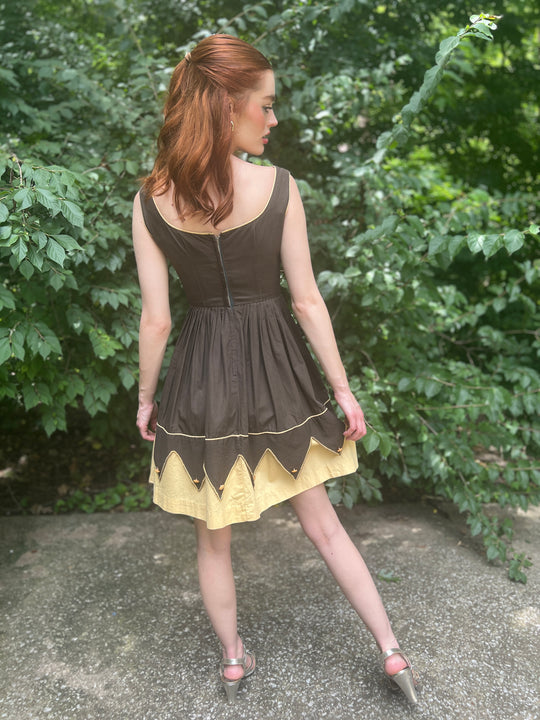 Ladies 50s Two-toned Brown Cotton Sundress