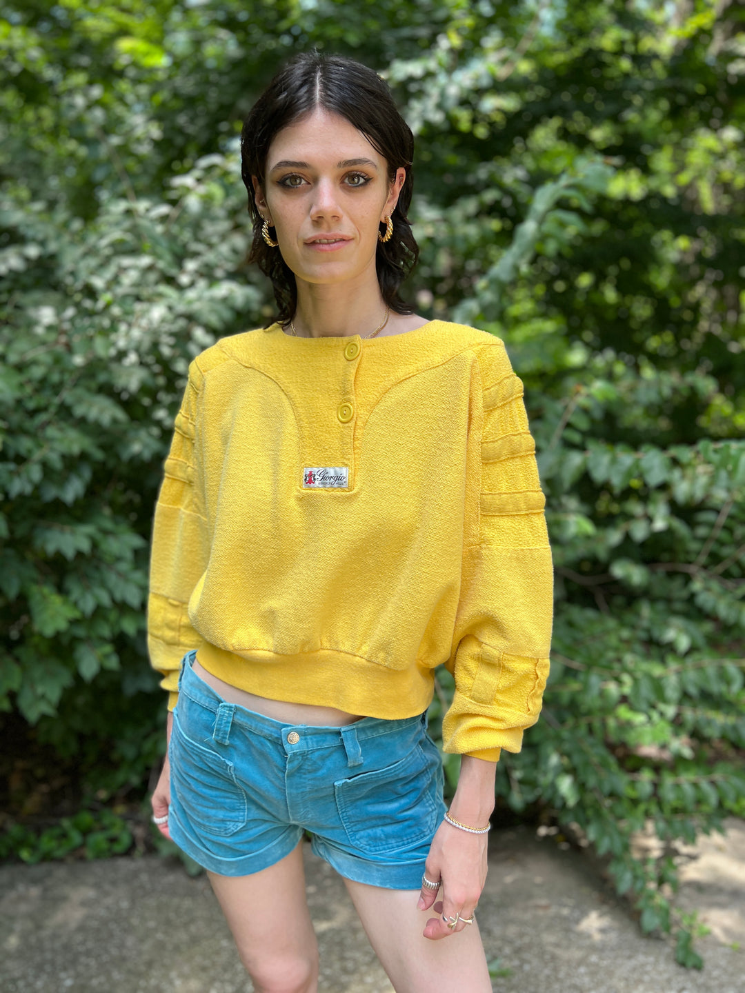 80s Yellow Cotton Cropped Sweat Shirt, Giorgio Beverly Hills