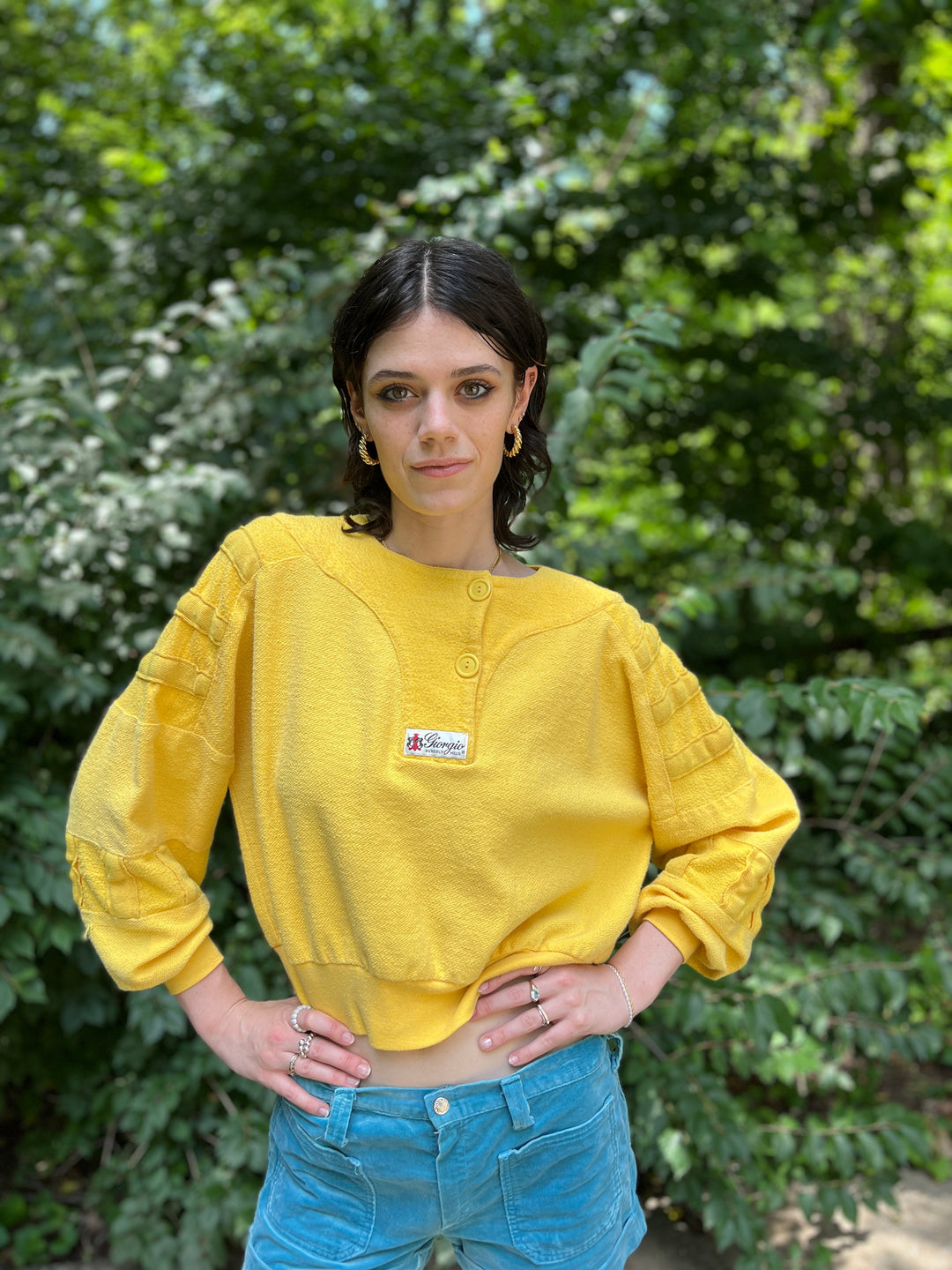 80s Yellow Cotton Cropped Sweat Shirt, Giorgio Beverly Hills