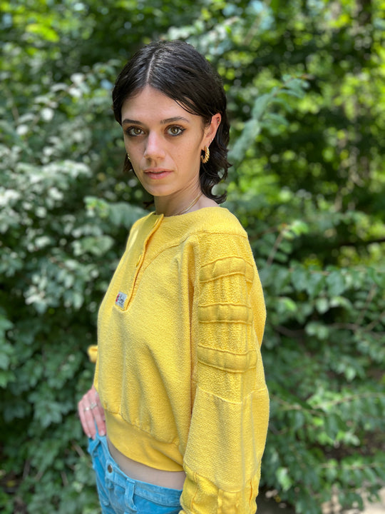 80s Yellow Cotton Cropped Sweat Shirt, Giorgio Beverly Hills