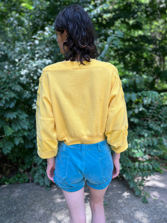 80s Yellow Cotton Cropped Sweat Shirt, Giorgio Beverly Hills