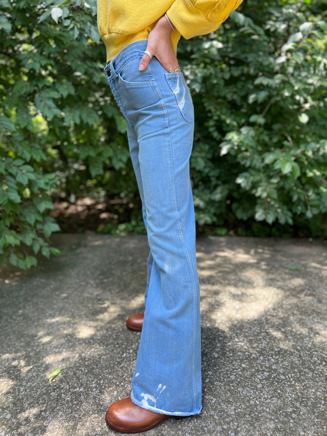 70s Light Wash Vintage Bell Bottom Jeans, Just Pants