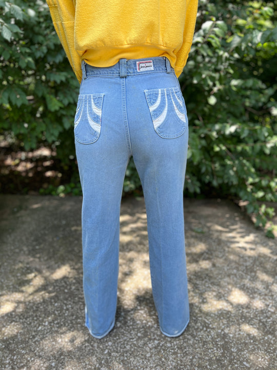 70s Light Wash Vintage Bell Bottom Jeans, Just Pants