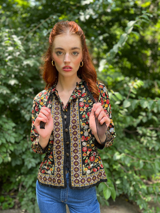 Black Floral Silk Blouse, Adrienne Papéll