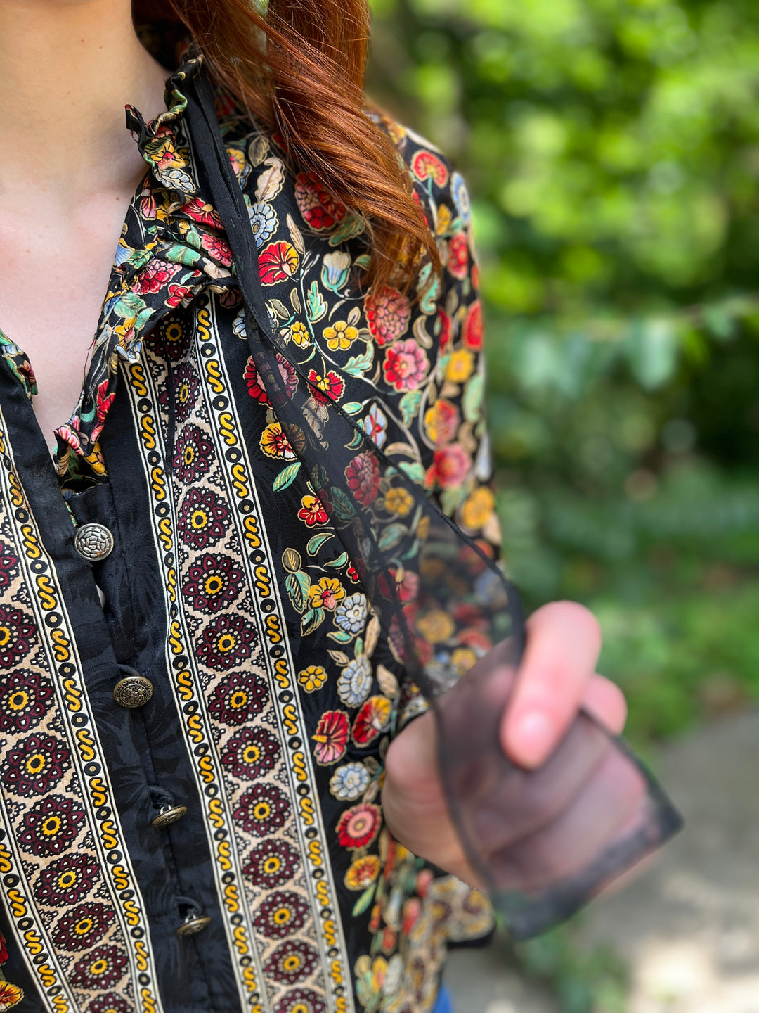 Black Floral Silk Blouse, Adrienne Papéll