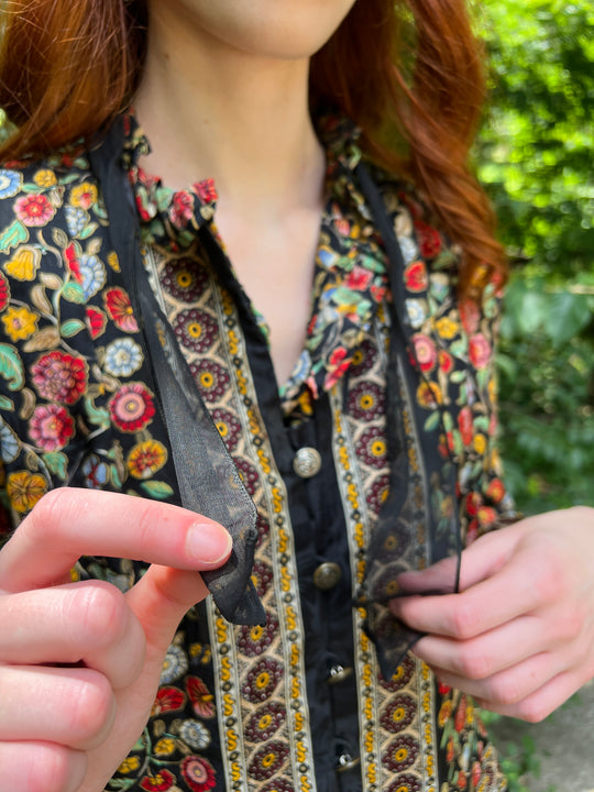 Black Floral Silk Blouse, Adrienne Papéll