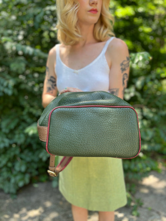 90s Green Tan Leather Bucket Purse Bag, Dooney & Bourke