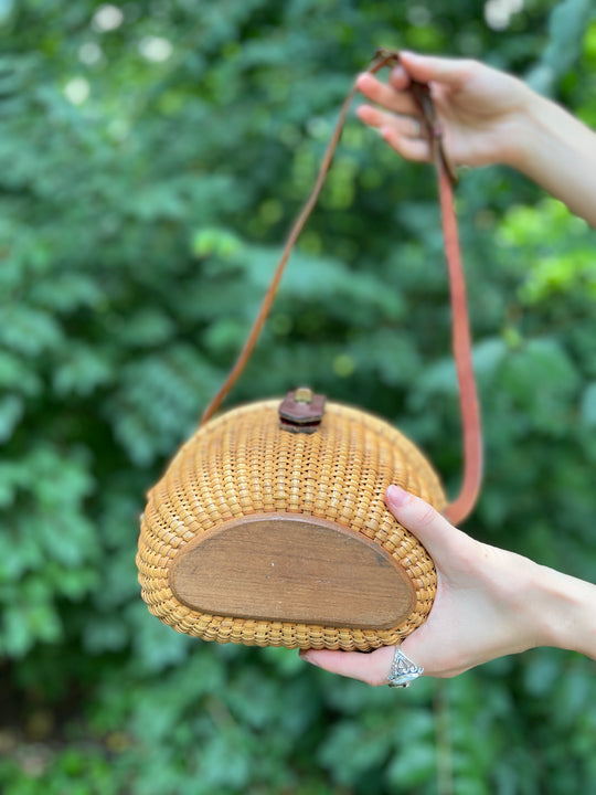 Vintage Wicker Fishing Purse with Whale, Etienne Aigner