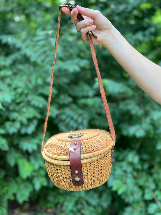 Vintage Wicker Fishing Purse with Whale, Etienne Aigner