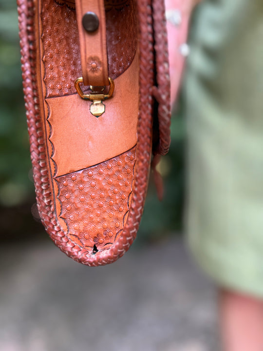 Vintage Mexican Tooled Leather Purse, Birds, Rodeo Scene