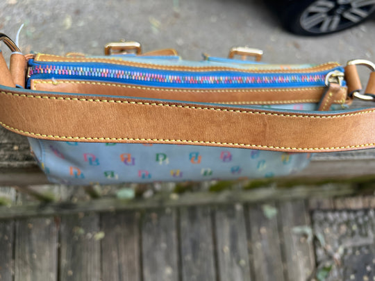 90s Blue Tan Dooney and Bourke Rainbow Handbag Purse