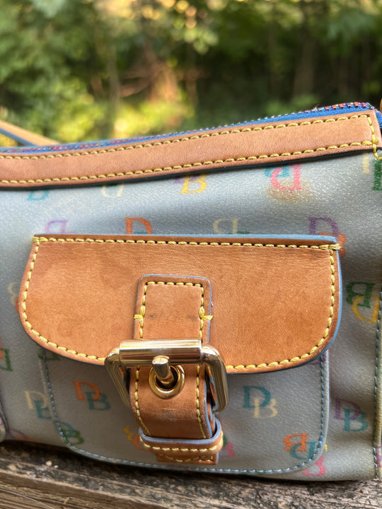 90s Blue Tan Dooney and Bourke Rainbow Handbag Purse