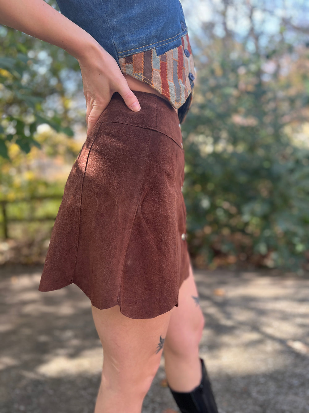 70s Vintage Brown Suede Mini Skirt