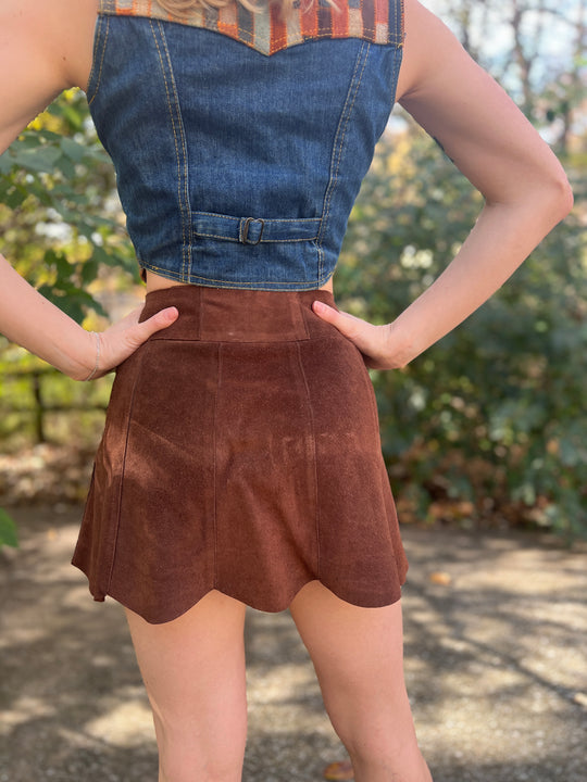 70s Vintage Brown Suede Mini Skirt