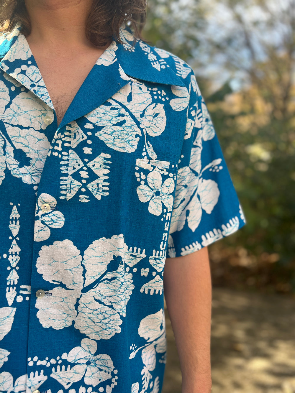 Men's Blue White Aloha Hawaiian Shirt, Kole Kole