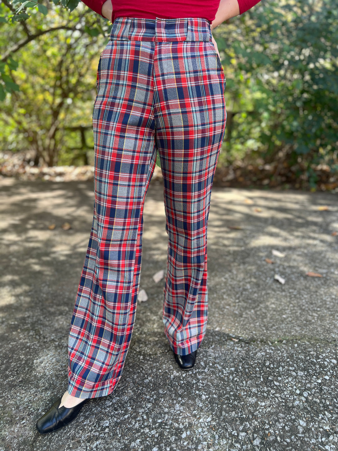 70s Red Plaid Bell Bottom Pants