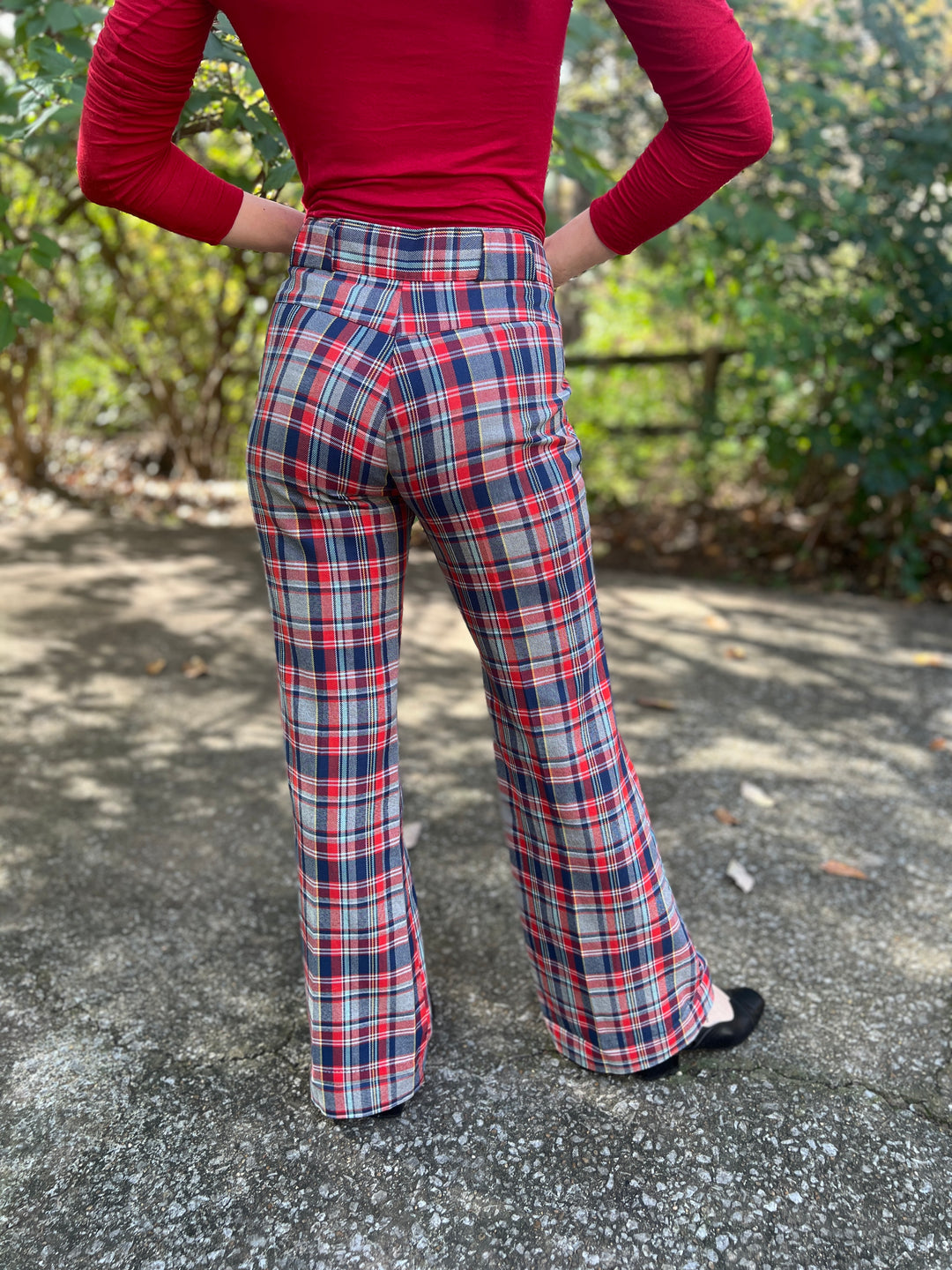 70s Red Plaid Bell Bottom Pants