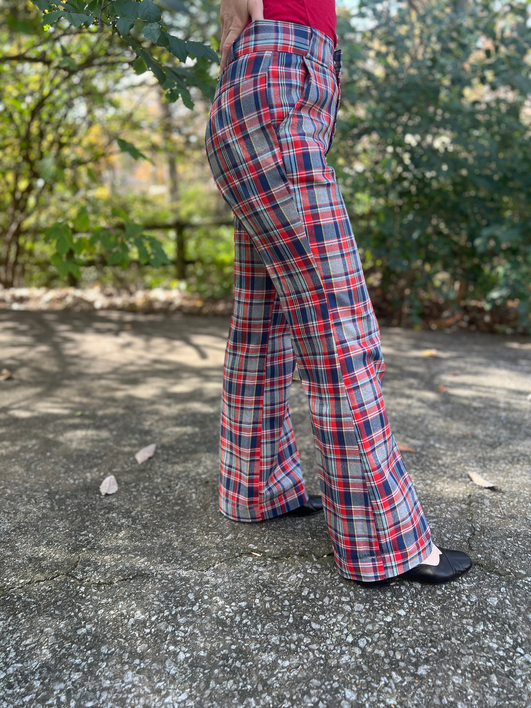 70s Red Plaid Bell Bottom Pants