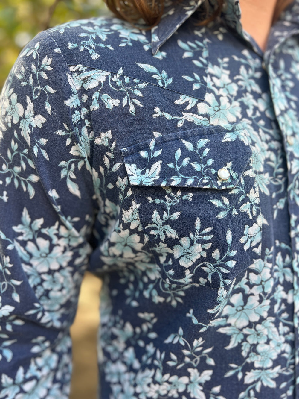 Mens 70s Blue Floral Western Shirt Out West By Campus