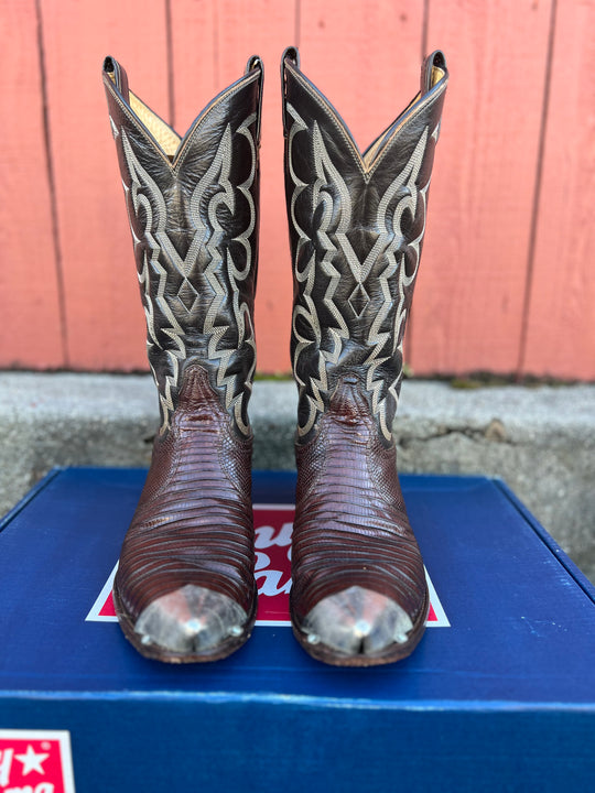 Men's Vintage Reptile Western Cowboy Boots, Silver Guards, Tony Lama