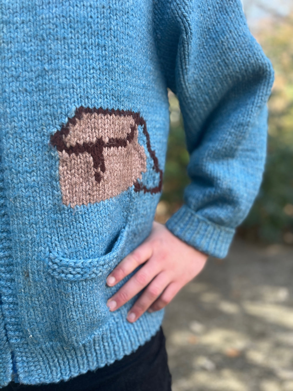 Mens Vintage Light Blue Cowichan Fishing Sweater