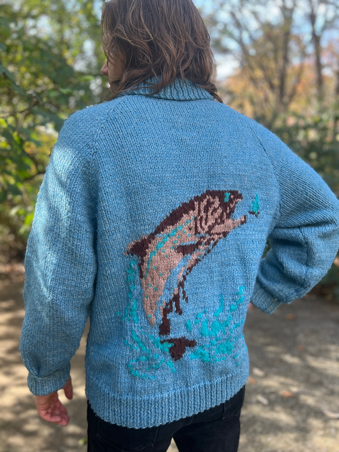 Mens Vintage Light Blue Cowichan Fishing Sweater